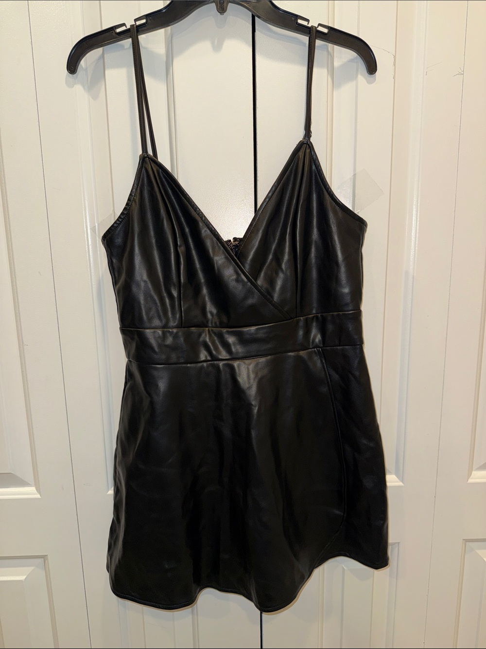 AKIRA Black Faux Leather Strappy romper